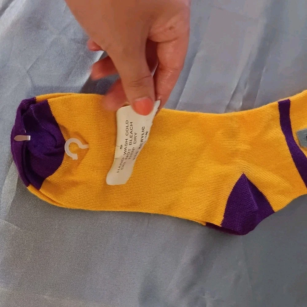 VTG 80s High‎ Point Crew Socks Yellow Purple Letter T NWT Retro Lakers Colors
